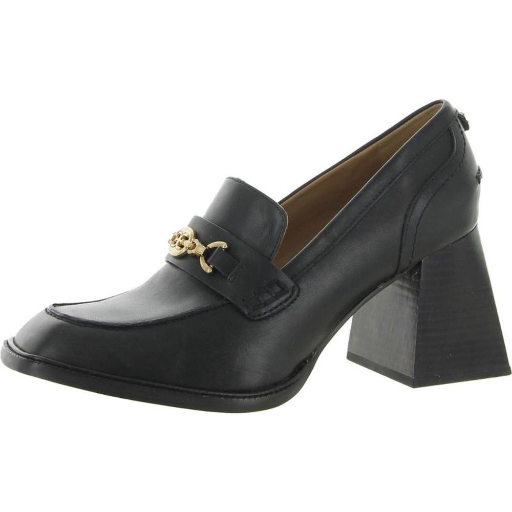 Sam Edelman Womens Quincy Black Leather Square Toe Loafer Heels